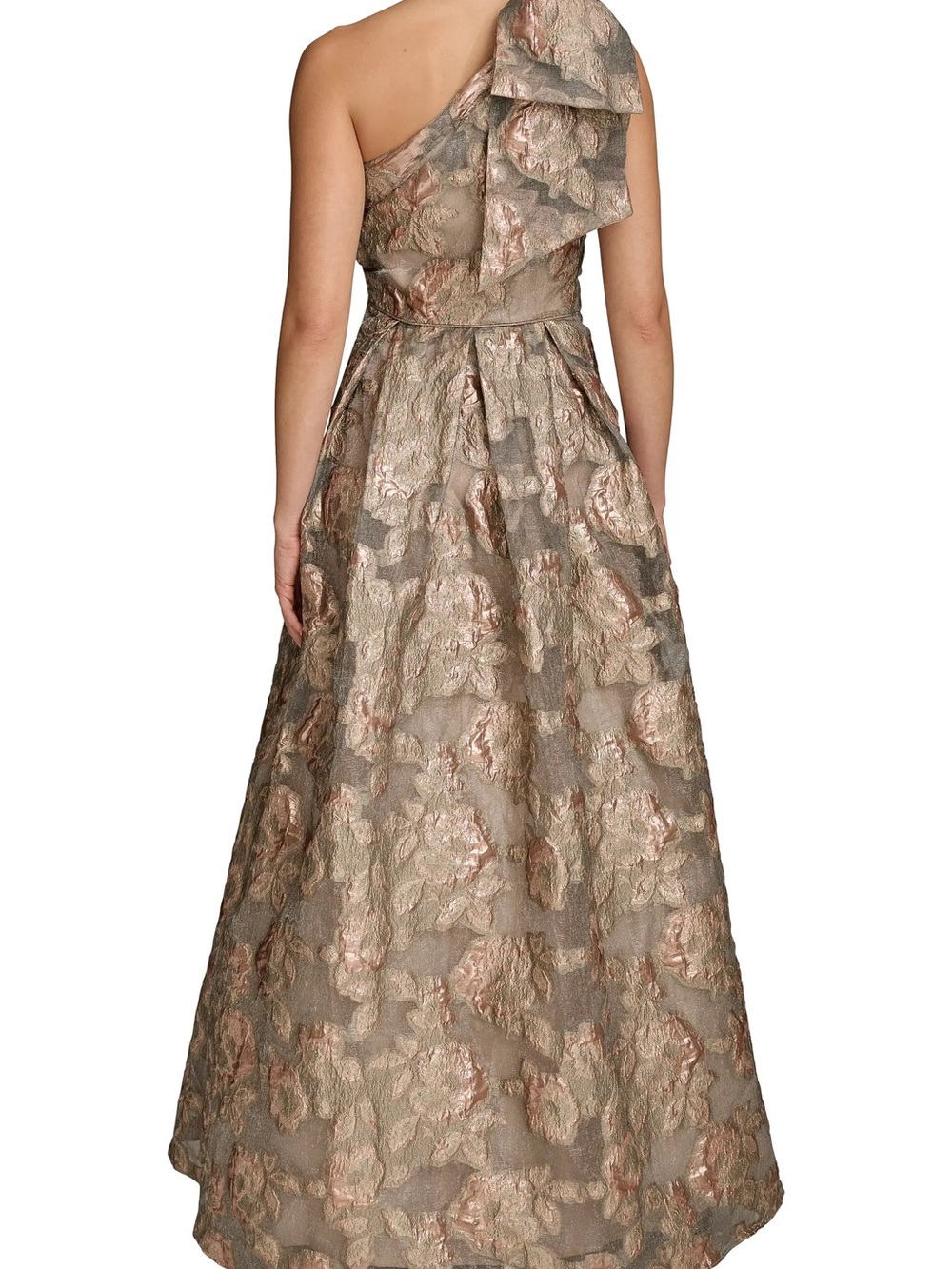 One-Shoulder Metallic Jacquard Gown - Picture 3 of 7